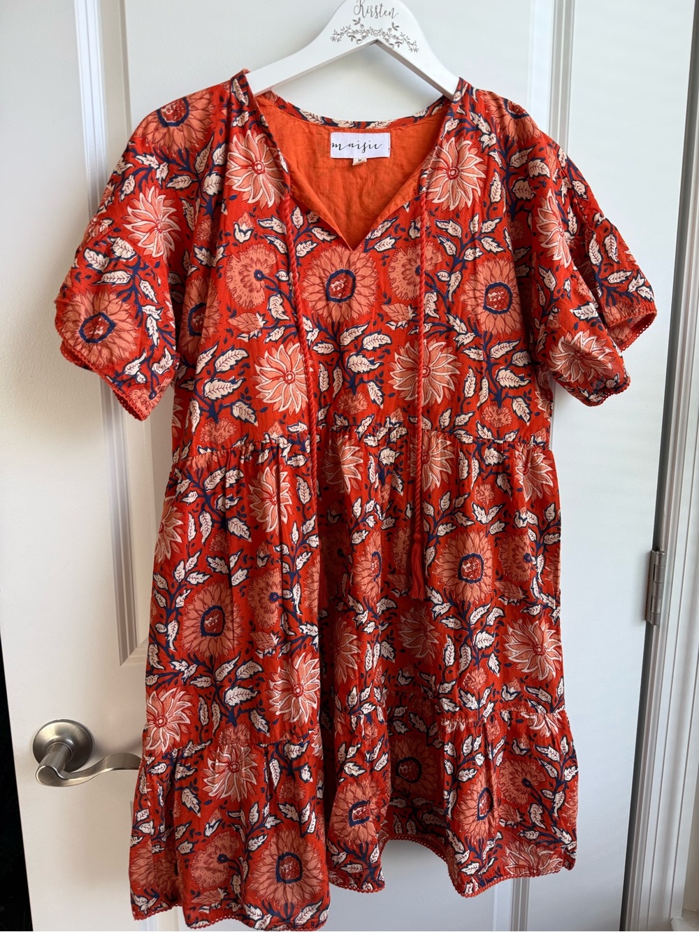 Maisie Floral Orange Bohemian Mini Dress Summer Festival Resortwear Medium Boho